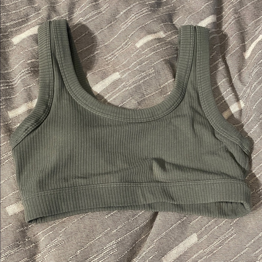 ALO Ribbed Olive Green sports bra